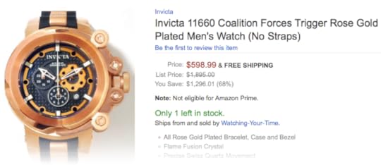 Amazon.com web page for an Invicta 11660 Coalition Forces Trigger Rose Gold Plated Men's Watch (No Straps)