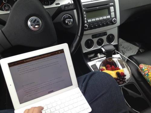 Hey. At least I'm eating fruit while I write in my car. That's progress. 