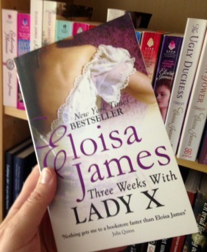 My Eloisa James shelf in the background.