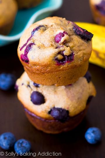 131 calorie Skinny Banana Blueberry Muffins | sallysbakingaddiction.com