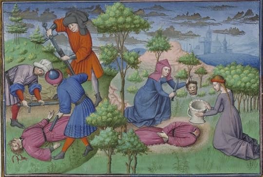 « Le livre appellé Decameron, autrement le prince Galeot surnommé, qui contient cent nouvelles racomptées en dix jours par sept femmes et trois jouvenceaulx, lequel livre ja pieça compila et escripvi Jehan Boccace de Celtald en langaige florentin, et qui nagueres a esté translaté premierement en latin et secondement en françois, a Paris, a l'ostel de noble, sage et honneste homme Bureau de Dampmartin, citoien de Paris, escuier conseillier de trés puissant et trés noble prince Charles, VI e de son nom, roy de France, par moy Laurent de Premierfait, famillier dudit Bureau, lesqueles deux translations, par trois ans faites, furent accomplies le quinziesme jour de juing l'an mil quatre cens et XIIII »