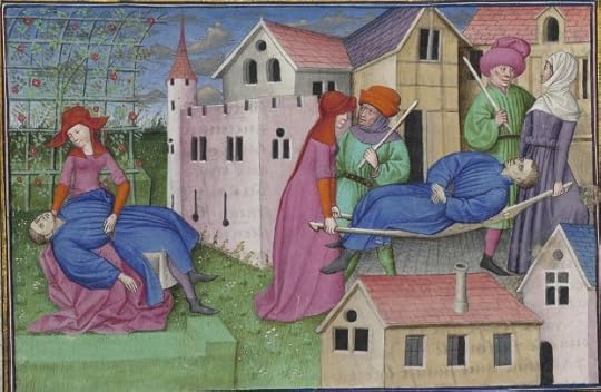 « Le livre appellé Decameron, autrement le prince Galeot surnommé, qui contient cent nouvelles racomptées en dix jours par sept femmes et trois jouvenceaulx, lequel livre ja pieça compila et escripvi Jehan Boccace de Celtald en langaige florentin, et qui nagueres a esté translaté premierement en latin et secondement en françois, a Paris, a l'ostel de noble, sage et honneste homme Bureau de Dampmartin, citoien de Paris, escuier conseillier de trés puissant et trés noble prince Charles, VI e de son nom, roy de France, par moy Laurent de Premierfait, famillier dudit Bureau, lesqueles deux translations, par trois ans faites, furent accomplies le quinziesme jour de juing l'an mil quatre cens et XIIII »