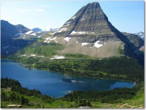 This NPS photo of hidden lake shows a very typical glacier-carved horn-shaped mountain.