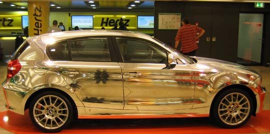 I spied this incredibly silver BMW in the Frankfurt, Germany, airport, which is itself worth seeing, a futuristic spectacle 