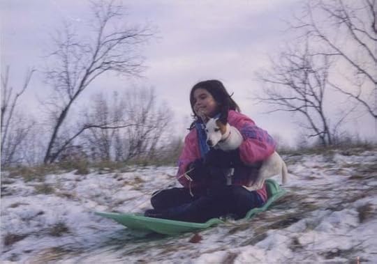 Claire, 11, and Jack, .9, sledding at our farm in January 1998