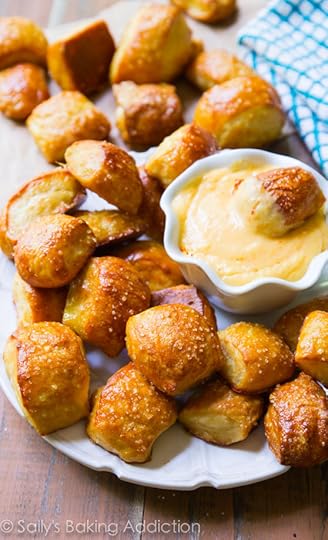 Soft Pretzel Bites with Spicy Cheese Dip by sallysbakingaddiction.com