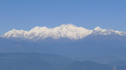 Mount Kanchenjunga the third highest mountain in the world, as seen from Darjeeling (photograph Ace Bourke, 2010). 
