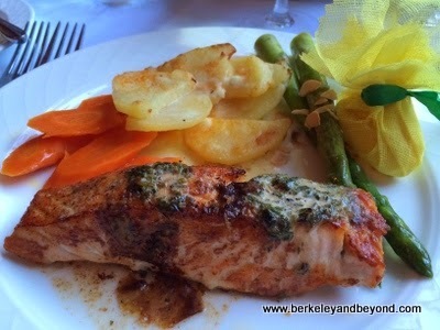 salmon dinner at Cafe Provence at Peterson Village Inn in Solvang, Californi