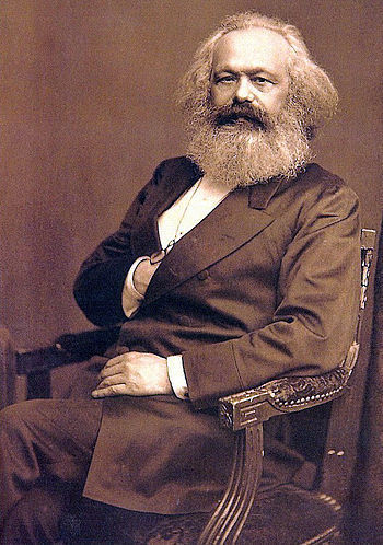 A portrait of Karl Marx.
