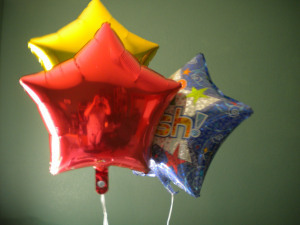 Ballons a group of readers surprised me with yesterday. The blu one says 