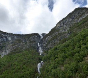 Waterfall on fjiord in Norway