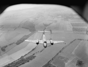 Gloster Meteor over England. (Imperial War Museum)