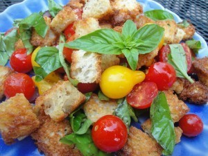 Gluten-Free bread, vine-ripened tomatoes, and fresh basil make a delightful salad.