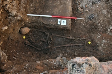 The original hastily dug grave of Richard III of England (shown here) can now be viewed by the public at a visitor center for the king in Leicester, England.