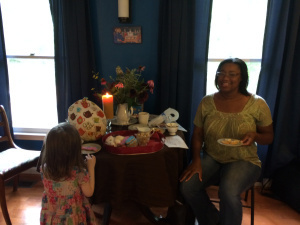 Having tea with friends.