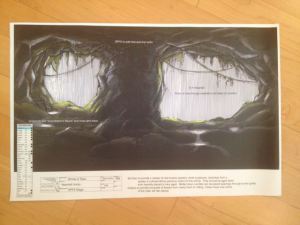 The grotto. A mix of construction, set dec, greens, SFX mist and VFX green screen.