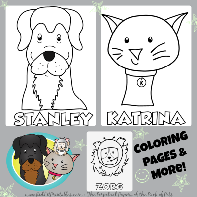 Stanley & Katrina Activity Book, Dog coloring page, cat coloring page, guinea pig coloring page
