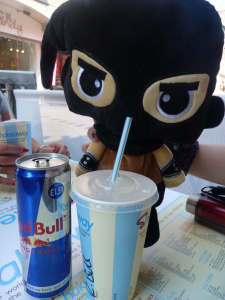 Ketch enjoying a Red Bull smoothie