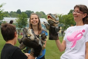 Alisha and Holly from the Pittsfield Public Library with dino puppets courtesy of L.C. Bates
