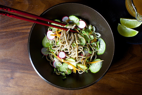 cold buckwheat noodles with miso and ginger