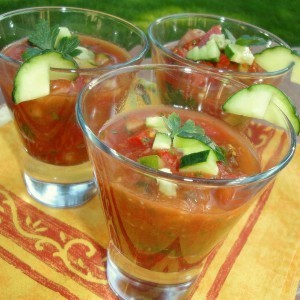 Fresh tomatoes are perfect for gluten-free Gazpacho.