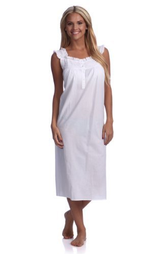 Handmade Eyelet Trim Pleated Sleeveless Nightgown