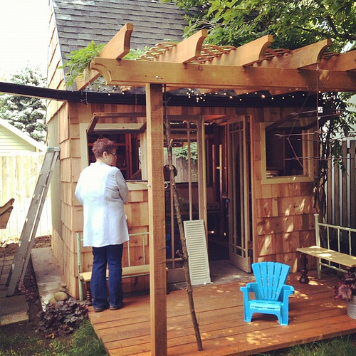 An old shed is being converted into a clubhouse for True at grandparents backyard. Lucky kid!!!