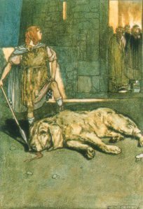 Cu Chulainn gets his first nickname by slaying the Hound.