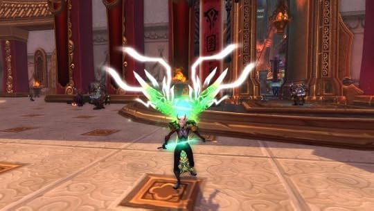 My warlock showing off her legendary cloak in World of Warcraft