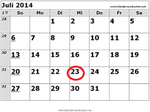 Kalenderblatt Juli 2014