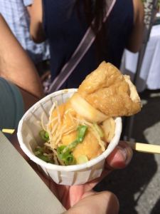 Gyuu's tofu-wrapped dumpling. Tied off with watermelon!