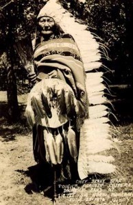 Photograph of Chief Brave Bear of the Southern Cheyennes, taken in the late 1920s or early 1930s. A veteran of the Battle of the Little Big Horn, Brave Bear was 