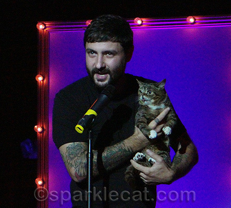 Lil BUB and Mike onstage at A CATbaret