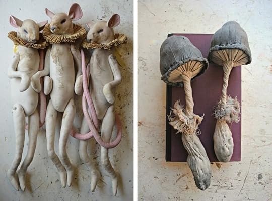 Mice Dolls and Dark Grey Mushrooms by Mr Finch
