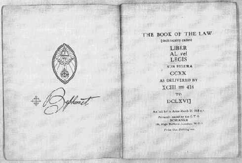 Frontpage from a published versions of Liber AL vel Legis