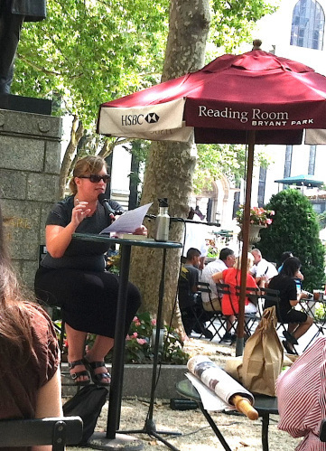 Jenny Davidson speaking at NYC's Bryant Park