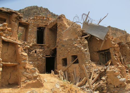 Stone structures held together with mud.