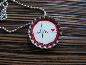 bottle cap heartbeat necklace