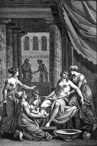 The birth of Heracles with the midwife goddess Eileithyia in attendance