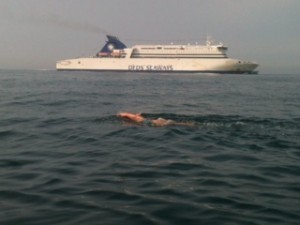 Susan swimming in the Channel 