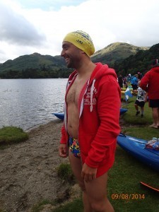 Coach Jai getting ready to swim Ullswater in the Lake District, UK.