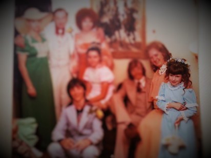 I'm the evil looking one in the blue dress.