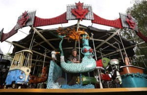 Patrick Amiot's carousel in Sebastopol, Calif., where he built it in 2014. He recently dismantled it for shipping to a suburb of Toronto. Photo courtesy of Sonoma magazine.