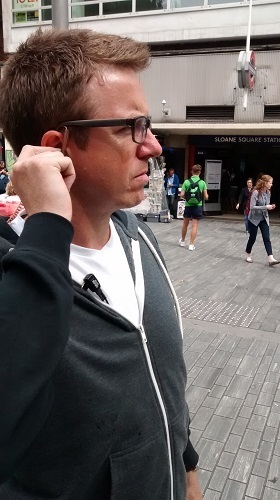 Actor Mike Cook as the MI5 Agent