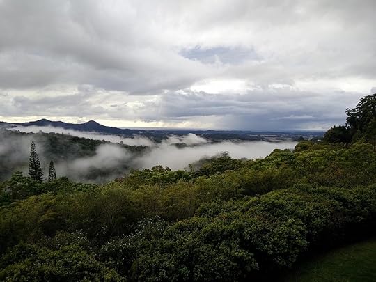Clouds moving up the valley towards us.
