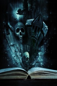 Open story book with Halloween stories coming alive