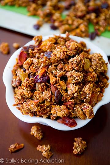 Crunchy Apple Spice Granola packed with quinoa, almonds, maple, and cinnamon. Healthy snack by sallysbakingaddiction.com