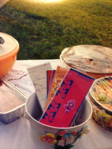 Book marks made by one of the book club members.