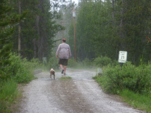 Fishing with Sunny Girl. No sense to come out of the rain. 