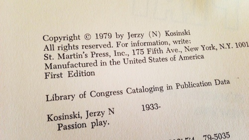 Passion Play by Jerzy Kosinski (1979), First Edition First Printing